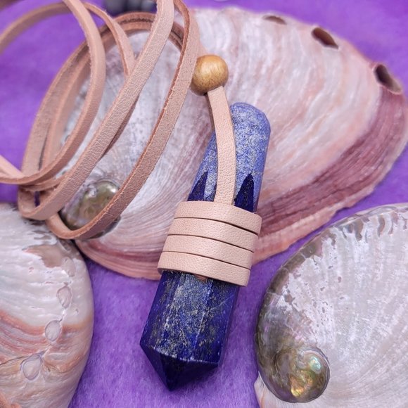 Leather Wrapped Lapis Lazuli Pendant - Picture 4 of 5